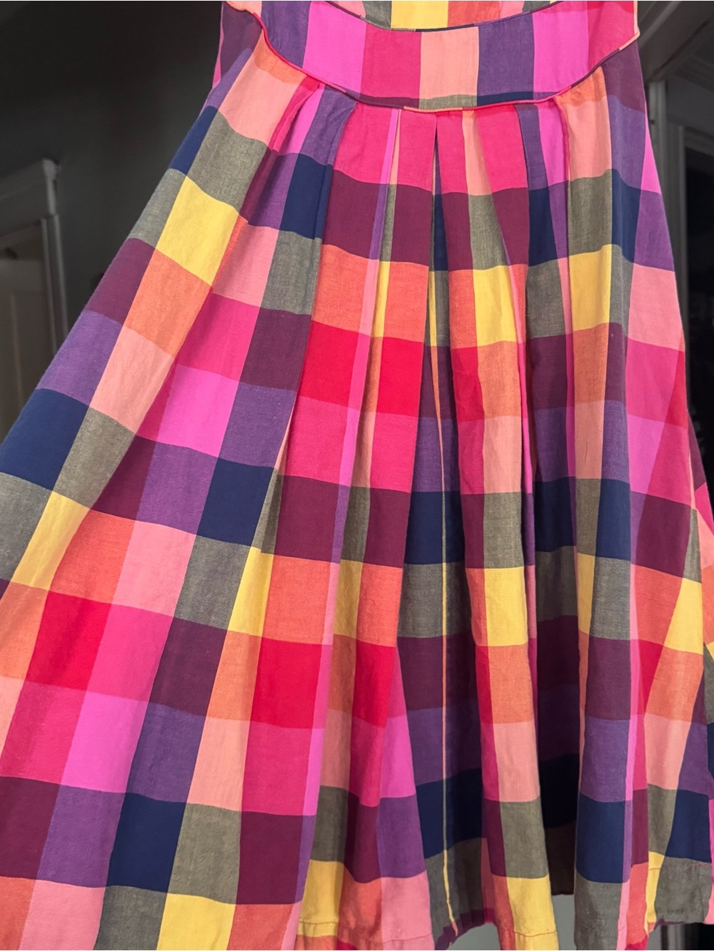 Emily and Fin Sunset Plaid Dress tank sleeveless pink yellow orange bright boho - Picture 3 of 10
